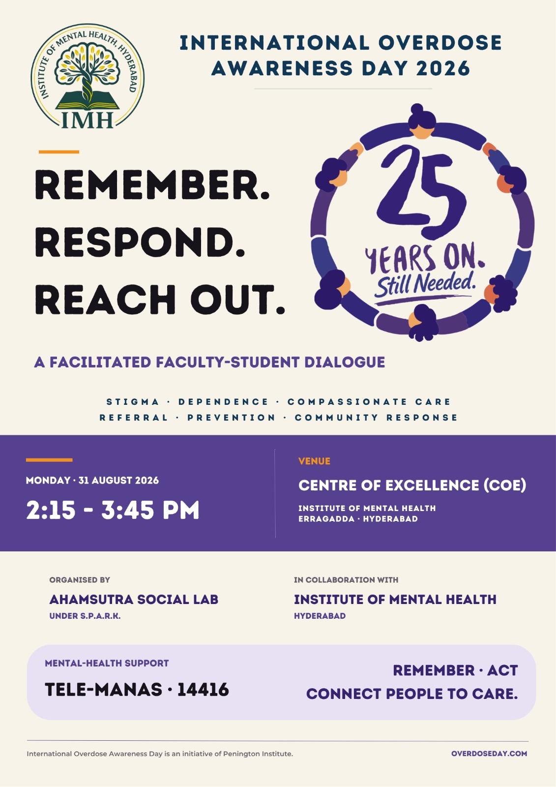 International Overdose Awareness Day 2026 - Institute of Mental Health Hyderabad